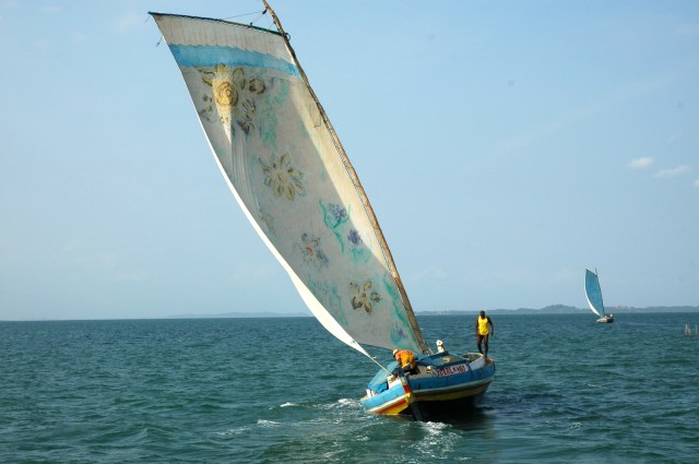 Saveiro fazendo o transporte na Baía.