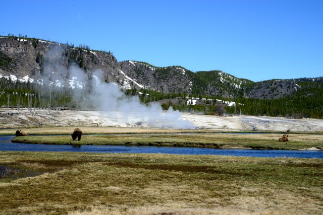 A borda da cratera vulcânica cerca as pradarias do Yellowstone.
