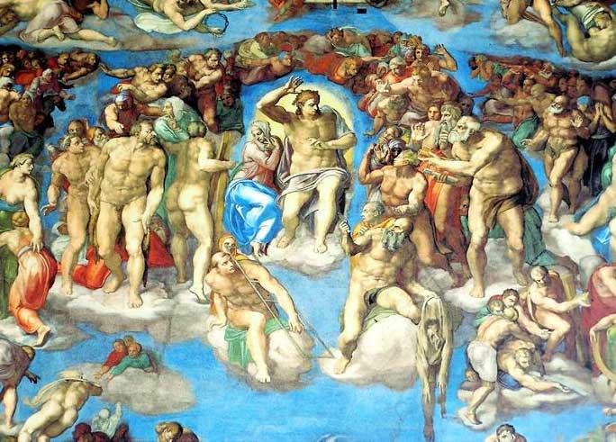 Detalhes de O Juizo Final de Michelangelo na Capela Sistina